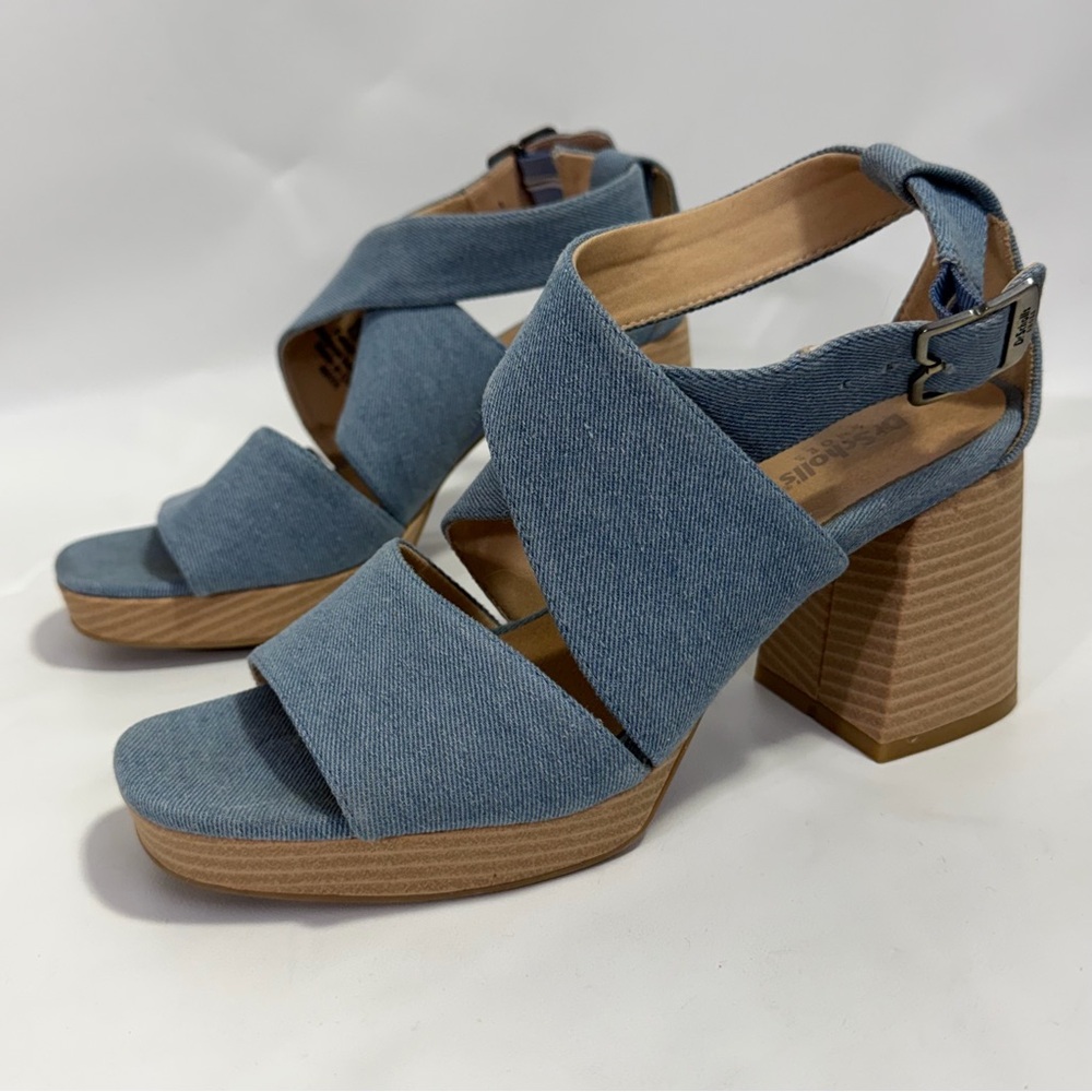 Dr Scholl’s Platform Chunky Heels Ankle Strap Sandals 8 M Blue Denim - Picture 5 of 15